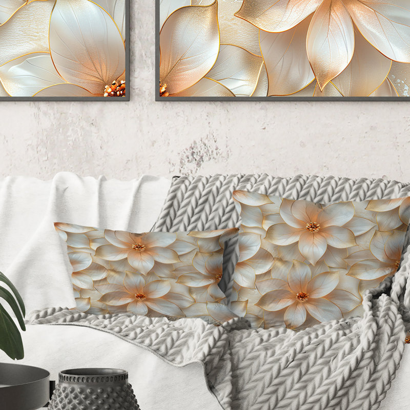 Coussin lombaire moderne blanc et doré Elegance I