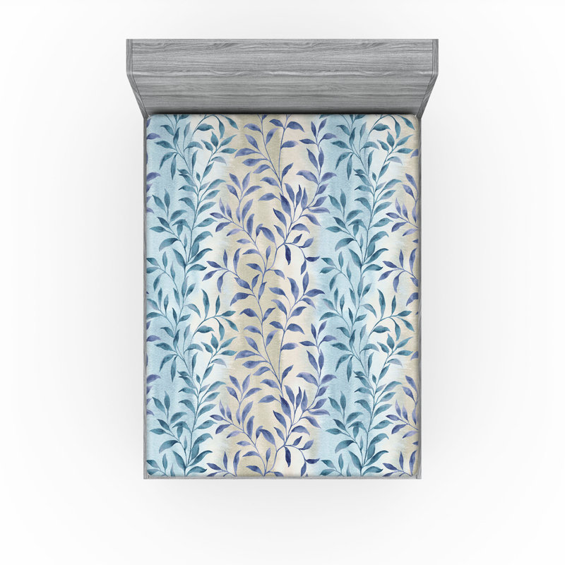 Drap-housse à motif floral Ambesonne, Drap-housse de taille très grand, Bleu sarcelle / coquille d'œuf / motif floral vio