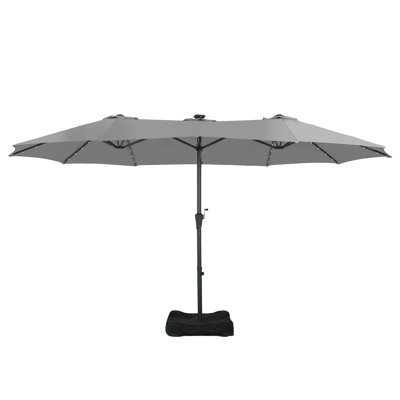 15FT Patio Umbrella with Base and Solar Lights