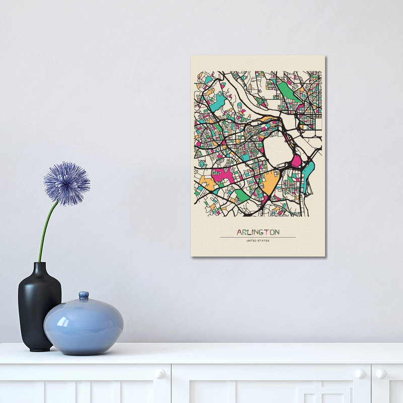 Arlington County, Virginia Map 1 Piece Wall Art on Canvas, 45.72cm H x 30.48cm W x 1.91cm D, Wrapped Canvas
