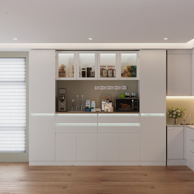 102.4'' Modern Kitchen Pantry Cabinet with LED Lighting, Large Storage Cabinet with Glass Doors, Drawers, Adjustable Shelves and Charging Station, Freestanding Kitchen Cabinet