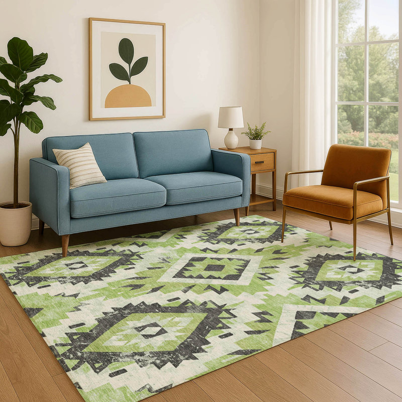 Tapis de qualité supérieure lavable à la machine Crestover AMF1878 Aztec, Rectangle 10 pi x 14 pi