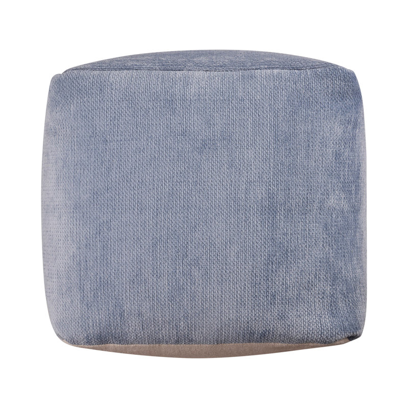 Contemporary Solid Square Indoor Medium Pouf Ottoman, Spa Blue Chenille