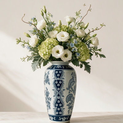 Blue White Floral Porcelain Decor Vase