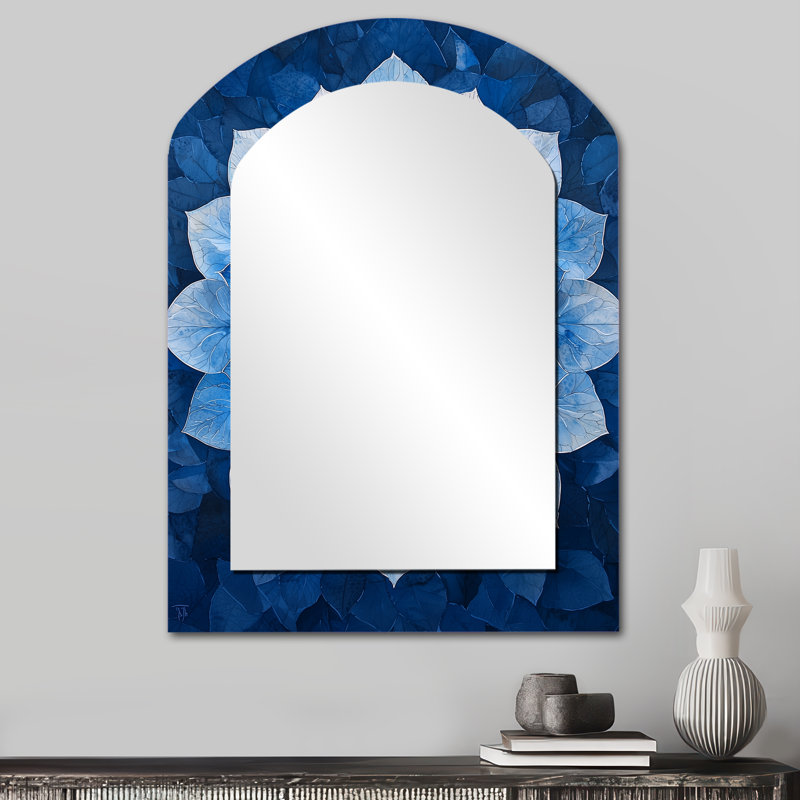 Bleu blanc hydrangée kaléidoscope hydrangée - miroir mural hydrangée, miroir décoratif asymétrique bleu, impression d'art en métal