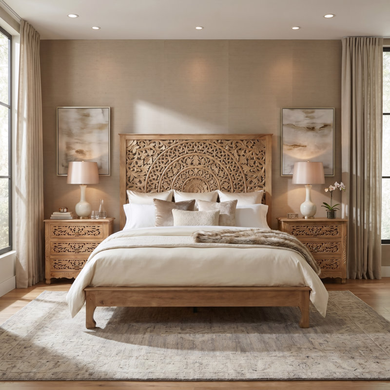 Aarohi Solid Wood Low Profile Standard Bed, King, Brown
