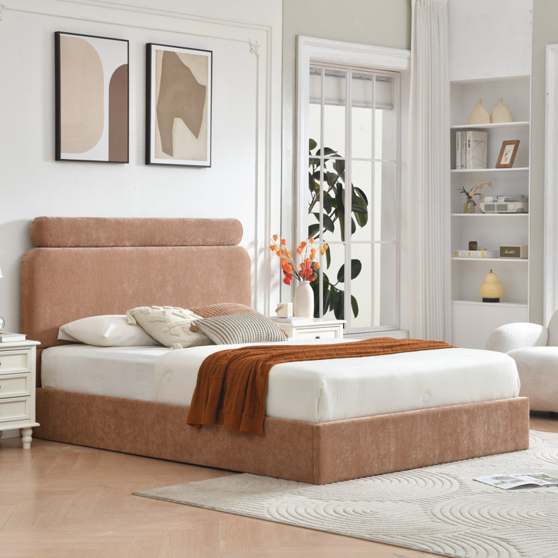Hydraulic Lift Up Upholstered Storage Bed, Queen, Blush