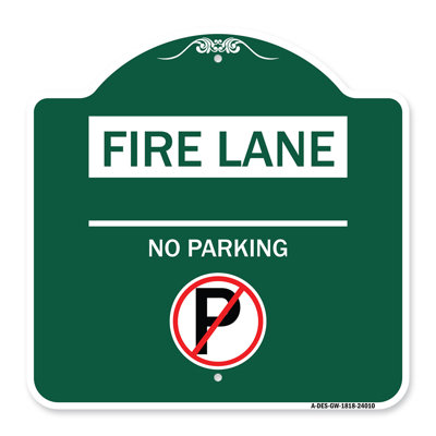 Signmission Designer Series Sign - Fire Lane - No Parking (With No Parking Symbol) | Green & White 18" X 24" Heavy-Gauge Aluminum Architectural Sign | Protect Your Business | Made In The USA