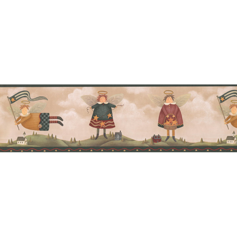Bordure de papier peint abstrait L 15 pi x l 7 po Amhold Angels over Village, Vert