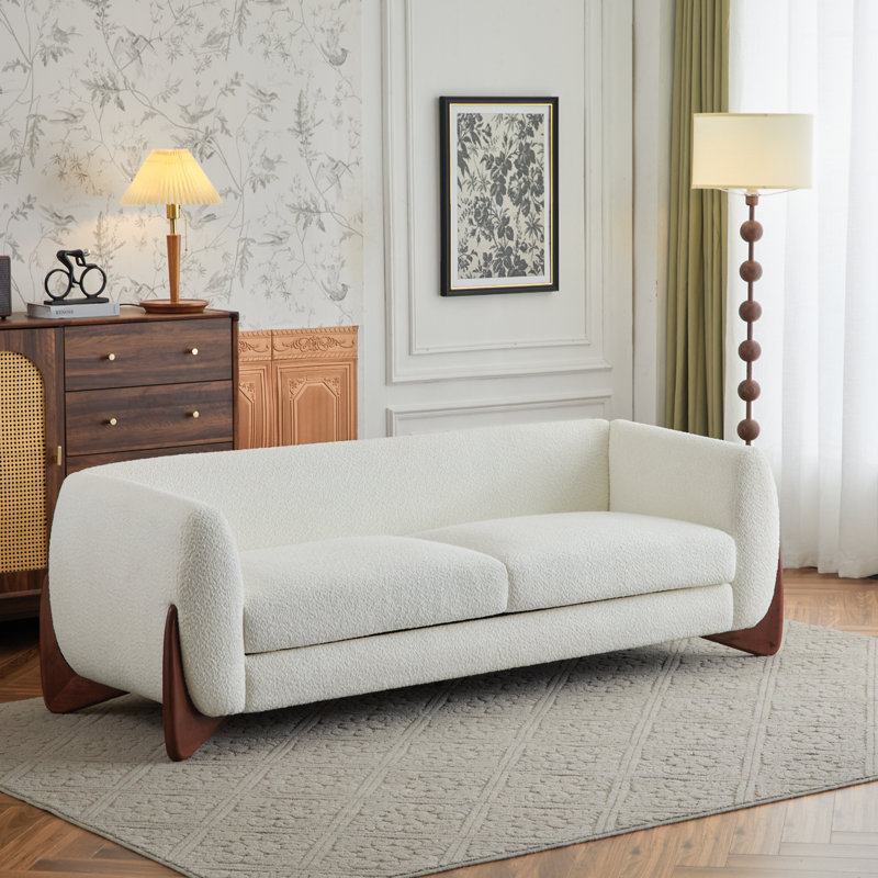 Rhudine Boucle Upholstered Sofa, 27" H x 82.75" W x 32" D, 3, White
