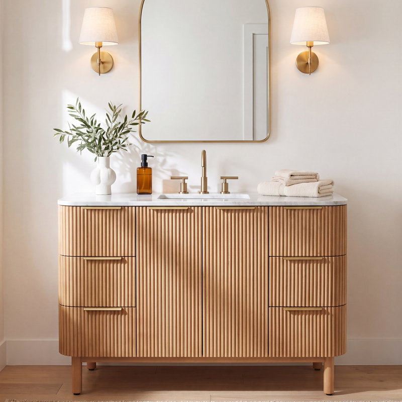 Nova 48" Marble Top Single Sink Vanity, Reeded Birch