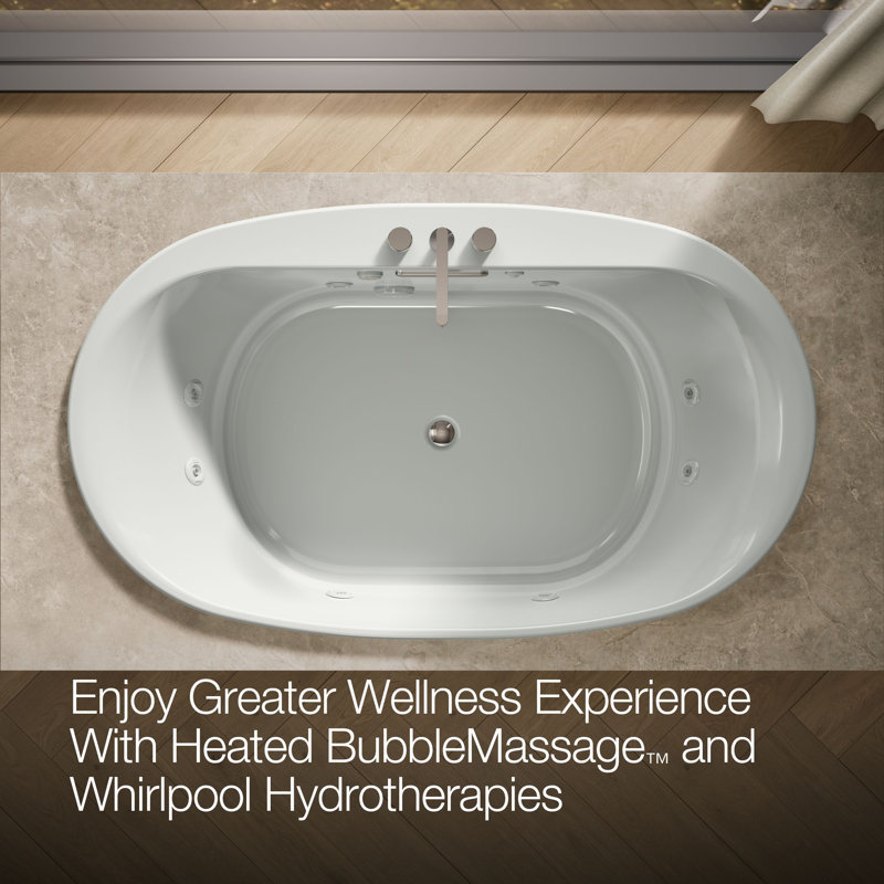 Underscore Oval 72-In X 42-In Heated Bubblemassage Air Bath With Whirlpool, Center Drain, Ice Grey