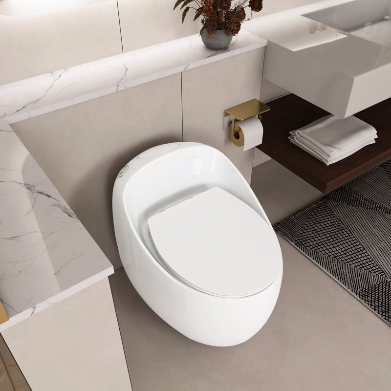 Modern Ceramic Toilet With Egg Shape - Glossy White, 1.28 Single Flush, Efficient Water Usage White Flush Shape, , Comfortable Seat