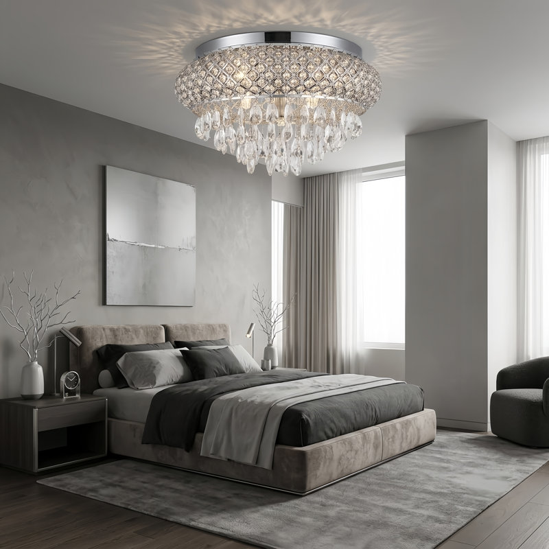 Delainy Metal and Crystal Drum Chandelier, Chrome