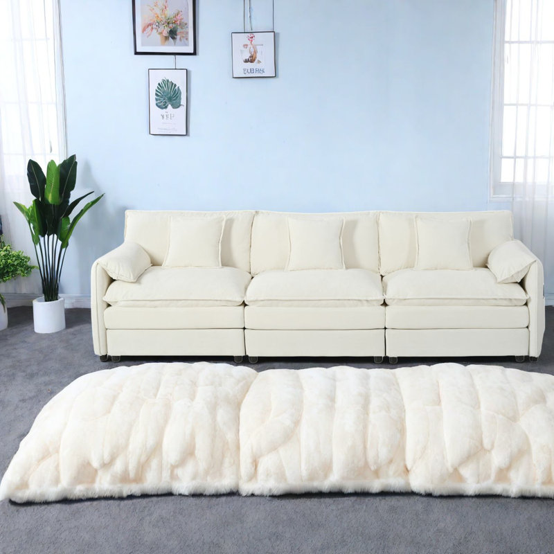 Canapés modulaires spacieux en chenille, canapé de salon moderne avec repose-pieds