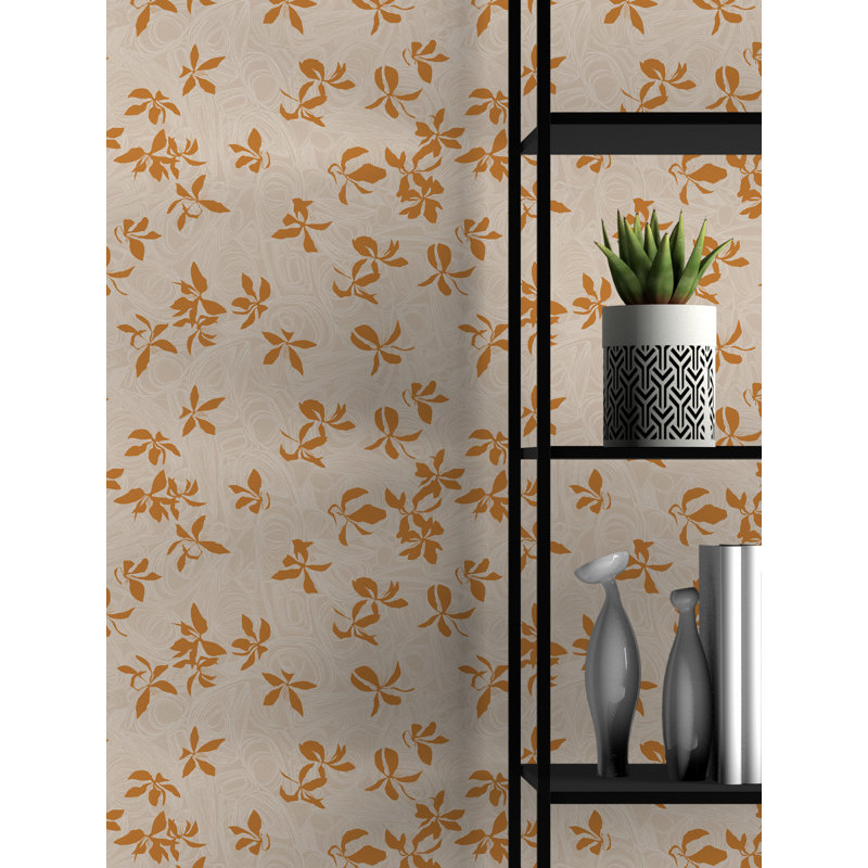 Susan Hable Floral Wallpaper Roll by Susan Hable, Orange/Cream