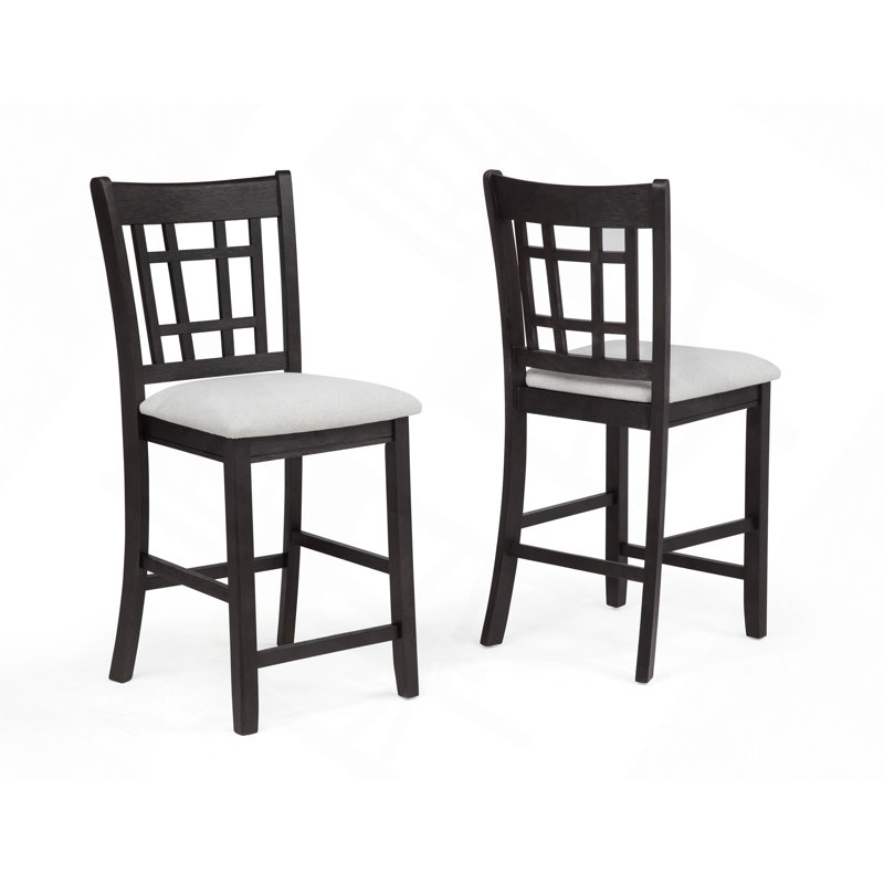 Mobilier de salle à manger en bois massif avec chaises de pub rembourrées à hauteur de comptoir 2 pièces, Gris, Blanc
