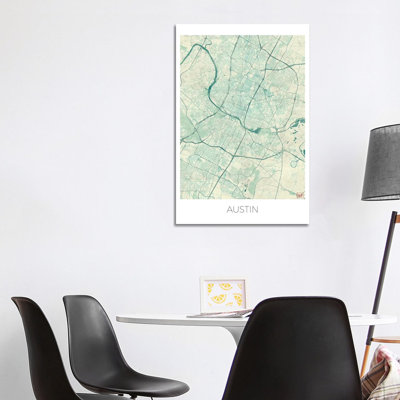 Austin Vintage Urban Blueprint Map by Hubert Roguski - Wrapped Canvas Print
