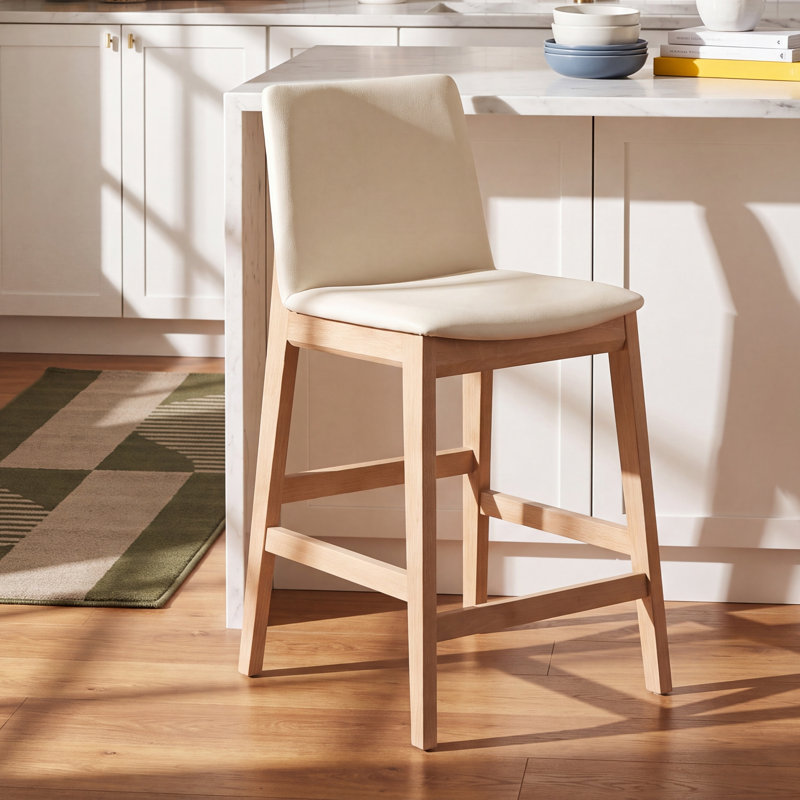 Anrey Counter Stool White PVC, Oak, Counter Stool (26” Seat Height)