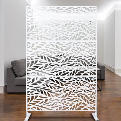 Écran d'intimité extérieur et intérieur en métal H 76 po x l 48 po, écran d'intimité décoratif autoportant pour terrasse de balcon, panneaux de clôture d'intimité pour jardin extérieur PS110 BLANC