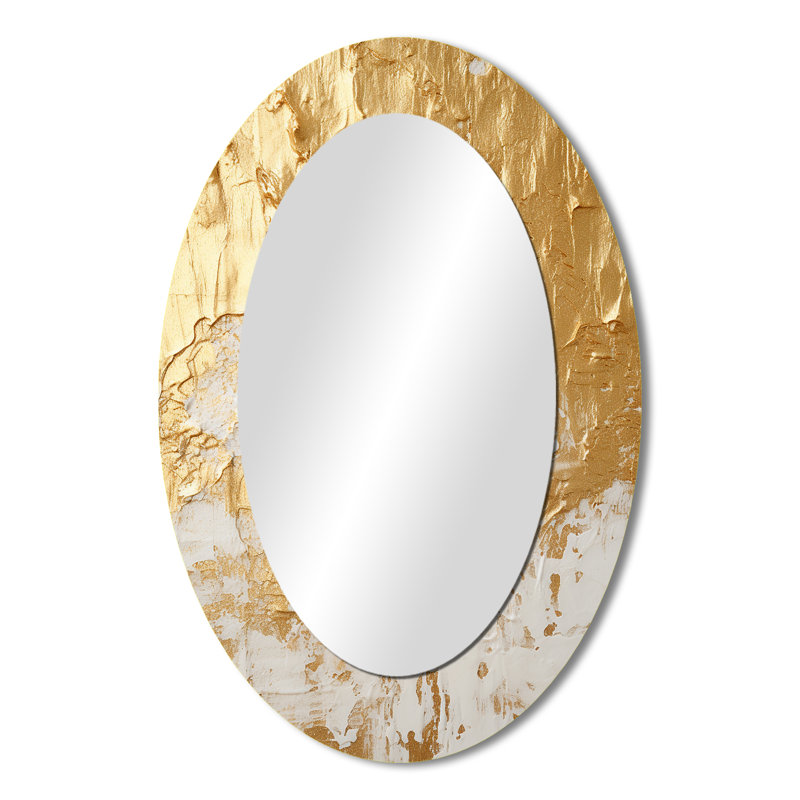 Gentle Abundance Retro Gold Abstract I - Gold Modern Oval Wall Mirror, 36" x 24"