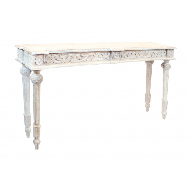 Console 54 po en bois massif vieilli, Blanc antique