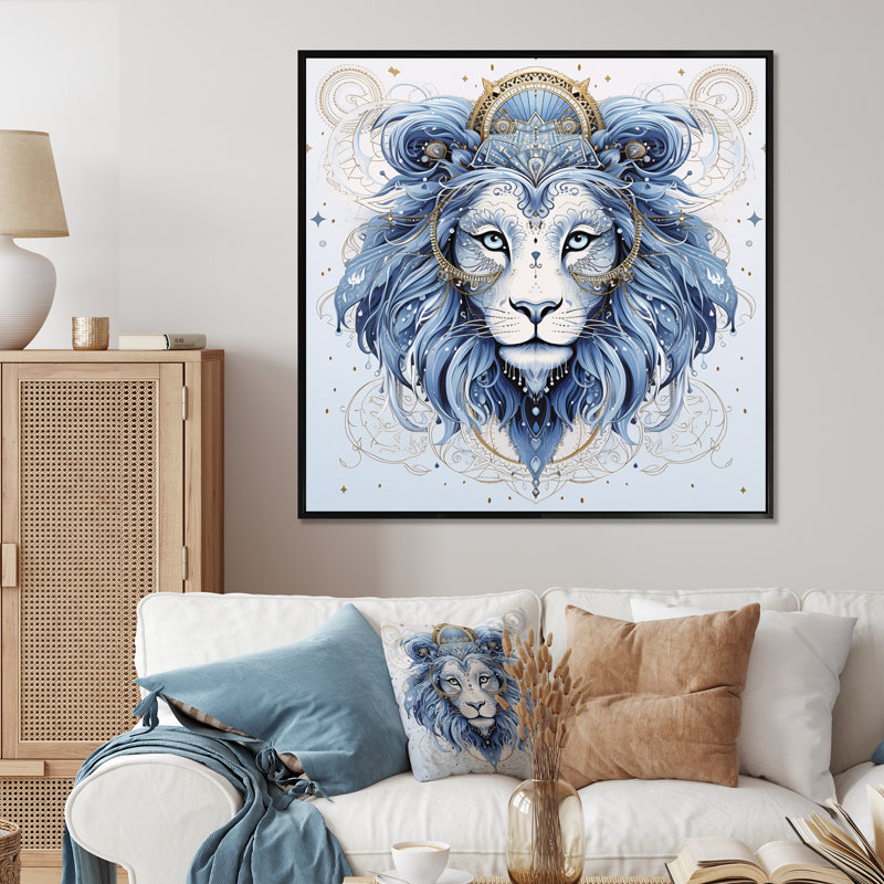 Signe du zodiaque Lion sur toile, H 36 po x l 36 po x P 1,5 po, Cadre flottant noir