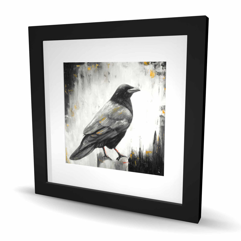 Corbeau d'oiseau - oiseau jaune imprimé avec passe-partout, H 16 po x l 16 po, Noir