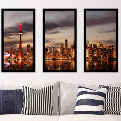 "Toronto Skyline at sunset, Ontario, Canada" 3 Piece Framed Photographic Print Set
