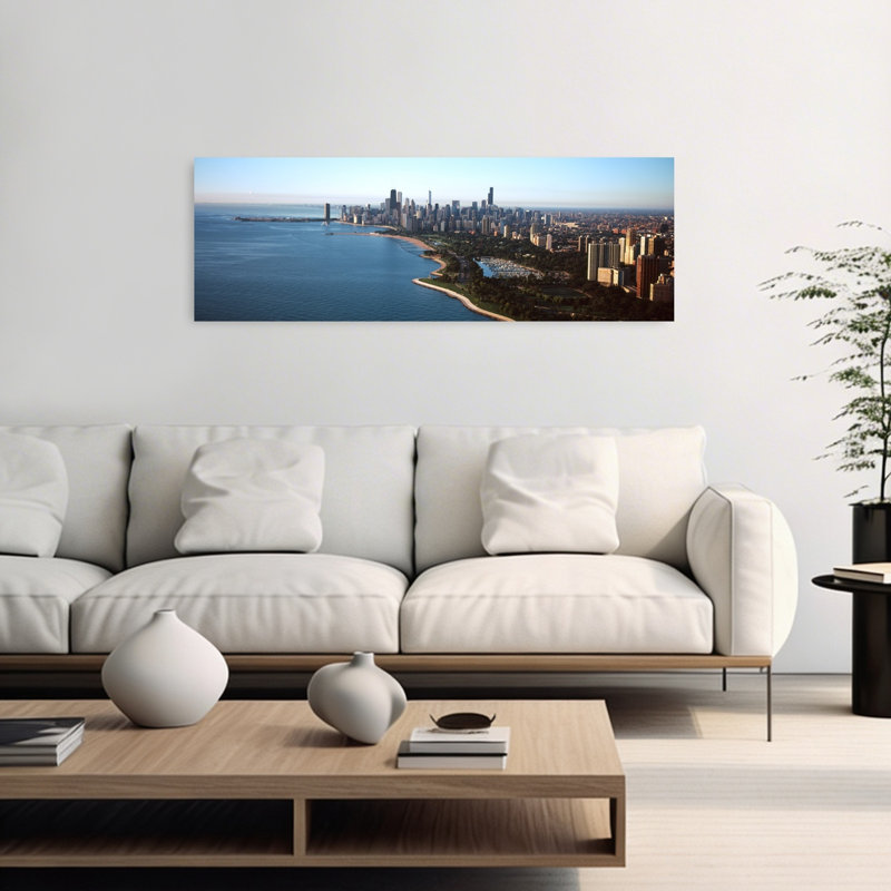 Skyscrapers at the waterfront Grant Park Lake Michigan Chicago Cook County Illinois USA 1 Piece Wrapped Canvas Panoramic Wall Art