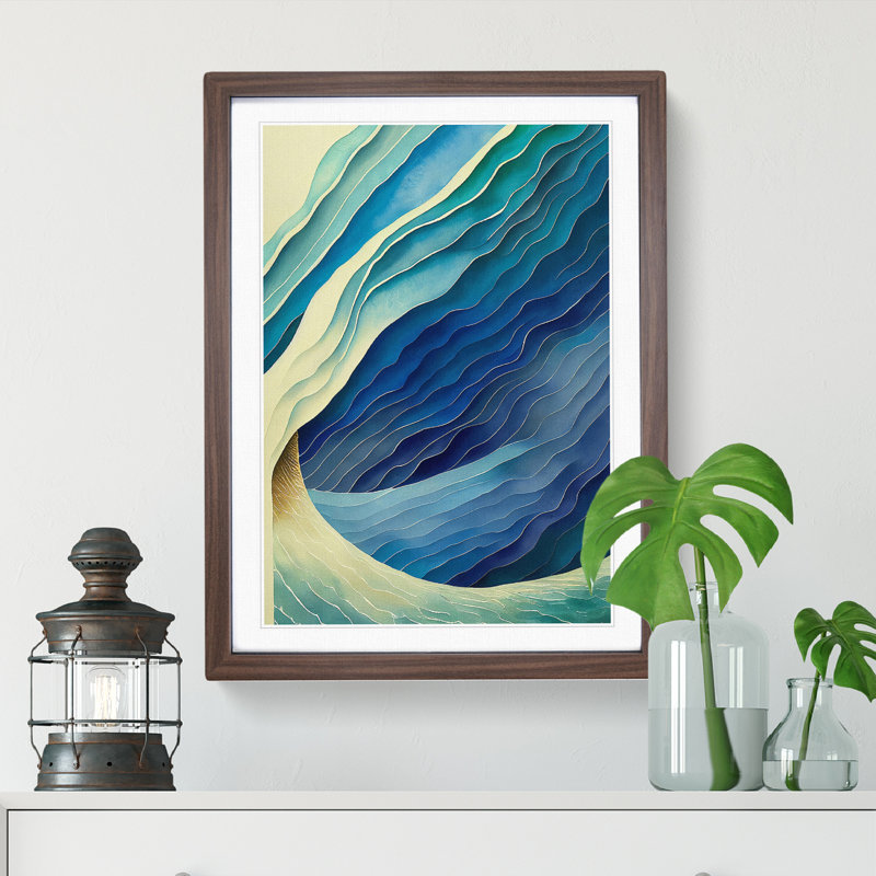 Abstract Layers Of A Ocean Wave No.2 - Single Picture Frame Print, 34cm H x 25cm W x 2cm D, Walnut