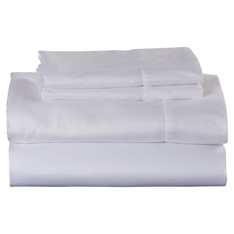 Sateen Sheet Set, White, Cal.King Sheet Set+Fitted Sheet + 2 Pillowcases