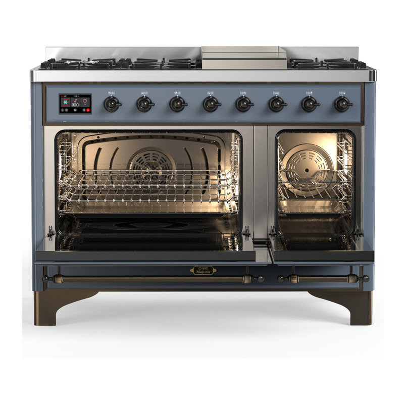 Majestic III Series 48 Inch Dual Fuel Range with 5 Sealed Burners, Griddle, Frenchtop in Matte Graphite (Natural Gas, Burnished Trim)