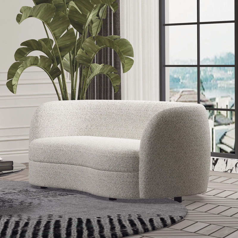 Celal 63'' Tuxedo Arm Curved Loveseat, Off-White 100% Polyester