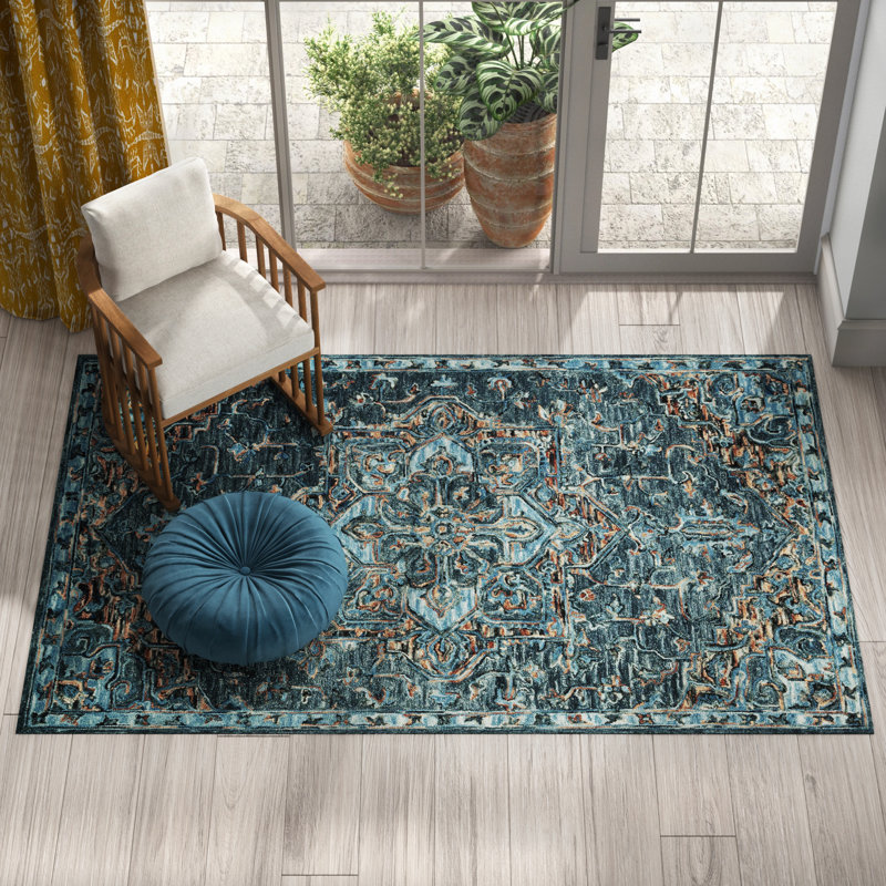 Eduarda Hand Hooked Wool Oriental Indoor Rug, Square 1'6"