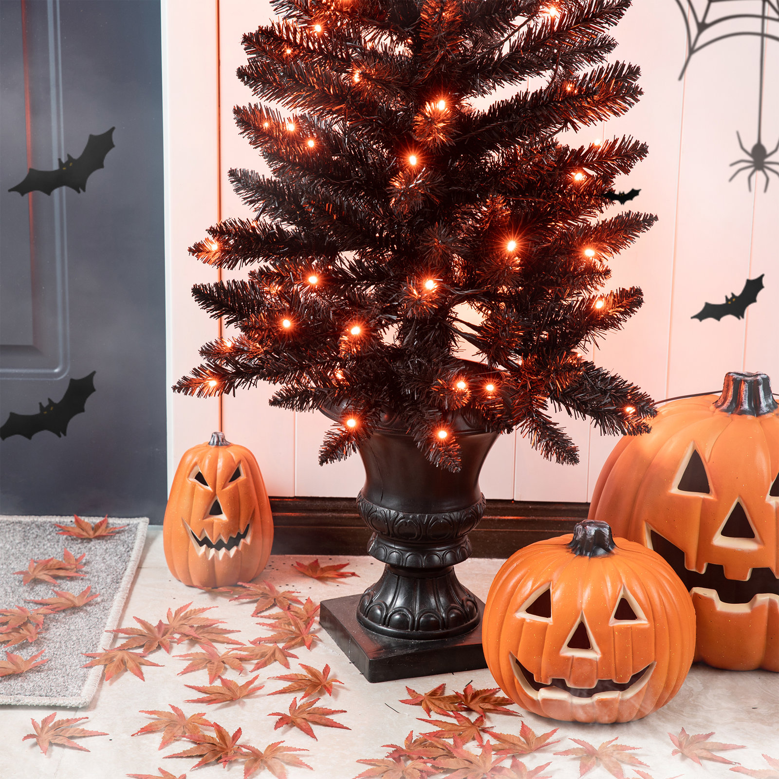 Porch Tree 4' Black Halloween Lighted Tree