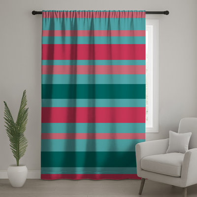 Blue Pink Stripes Window Curtains, Stripes Sheer & Blockout Curtains - 1 Panel