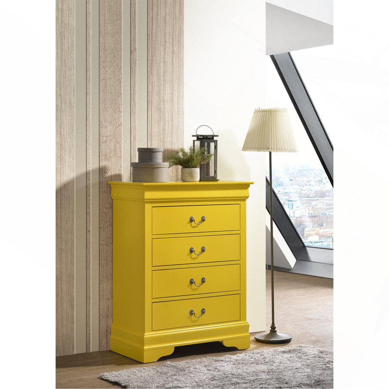 Commode 4 tiroirs, jaune, Jaune