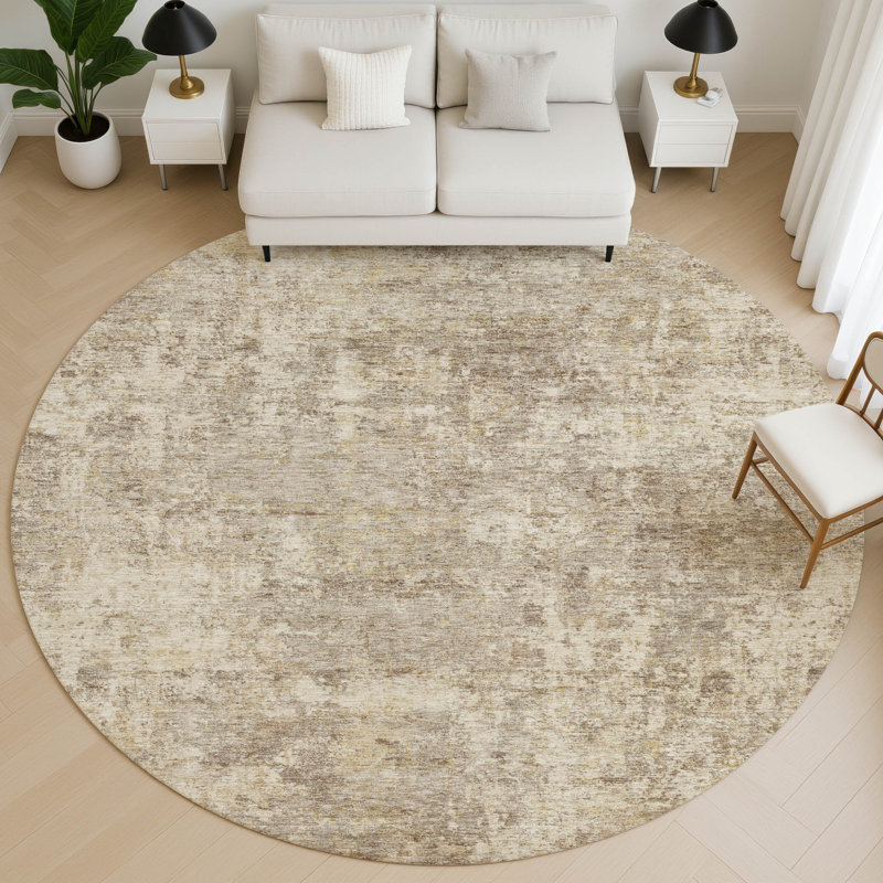 Premium Machine Washable Mayfield AMF2061 Abstract Rug, Taupe, 8' Round