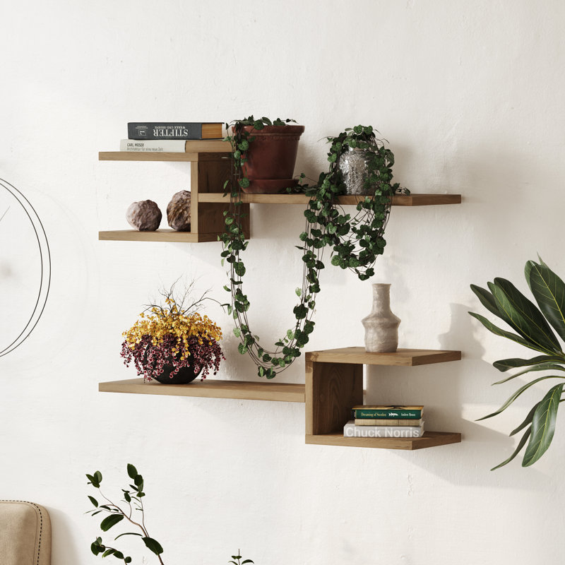 Modern Floating Wall Shelves, Whiskey Oak