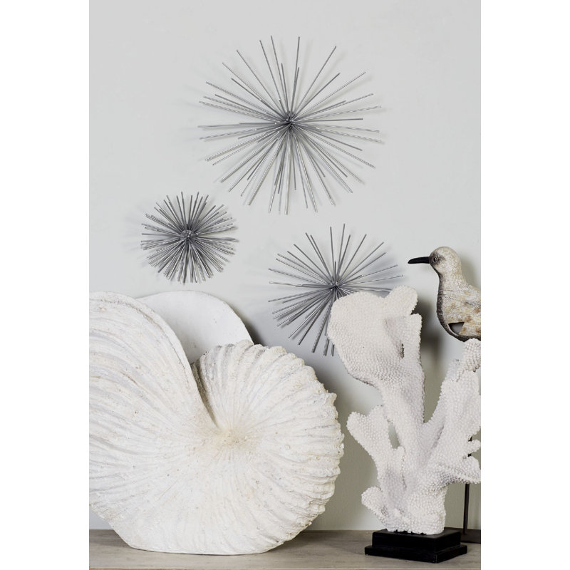 Silver 3D Starburst Metal Wall Decor Set of 3