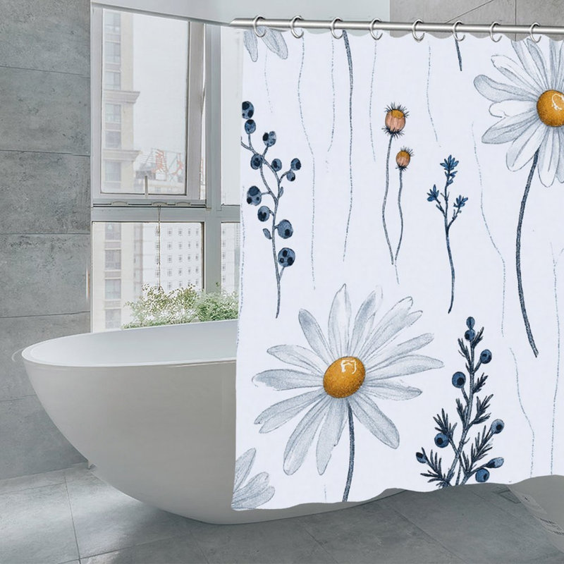 Rideaux de douche bleu et blanc Daisy, 71 x 71