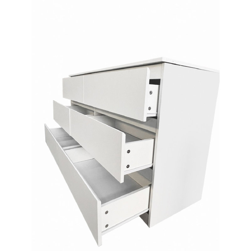 Commode double 6 tiroirs pour le couloir de la chambre à coucher, blanc