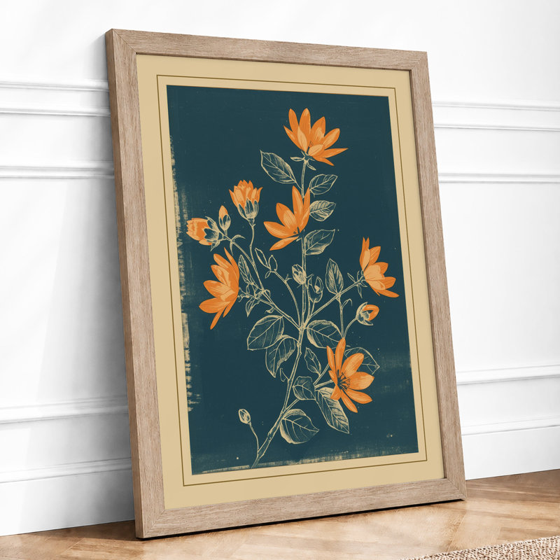 Golden Study Botanical - Framed Print, A2 - 59.4 x 42.0 cm, Oak