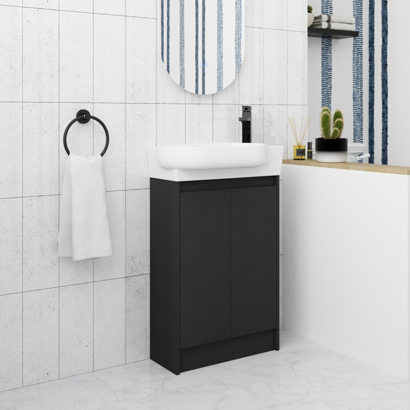 Meuble-lavabo autoportant de 23 po avec porte à fermeture douce, Noir, noir, noir, noir