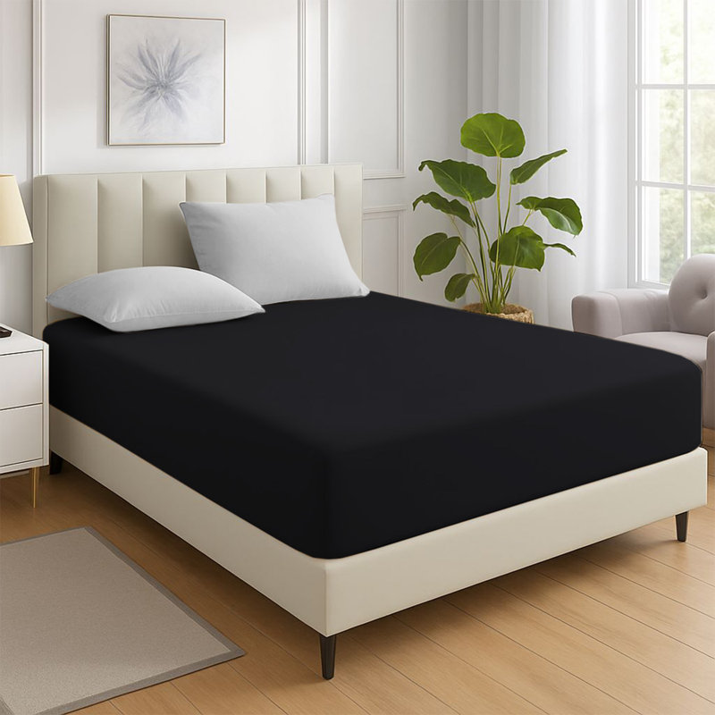 200 Thread Count Microfiber Deep Fitted Bed Sheet – 25cm Pocket, Double (4'6), Black