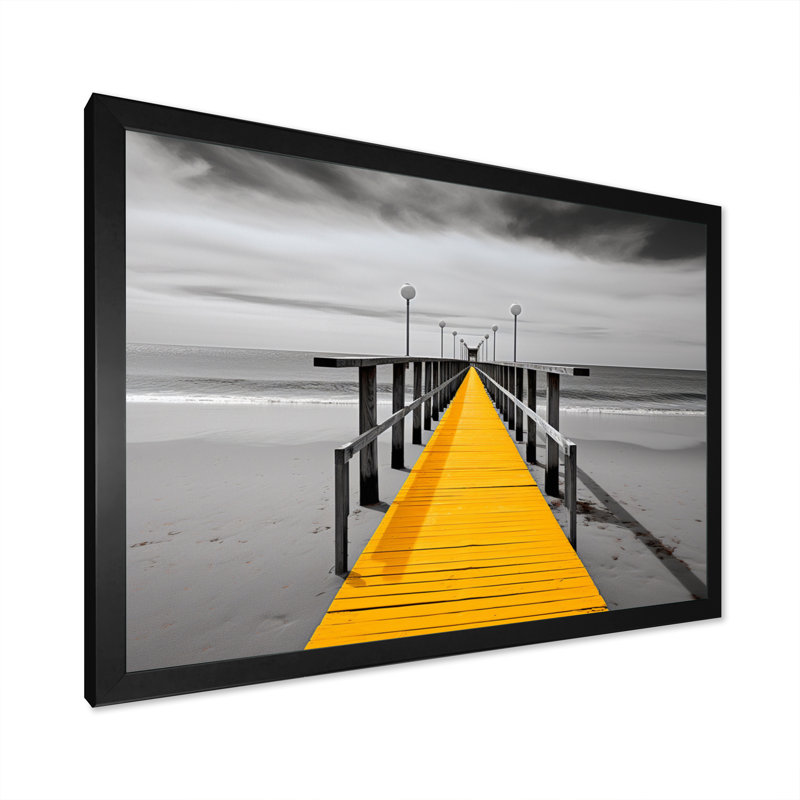 Alikah Beach Pier Perspect Black - impression, H 16 po x l 32 po x P 1 po, Cadre simple noir