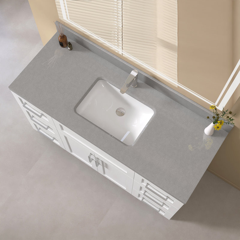  54" x 22" Solid Surface Engineered Stone Bathroom Vanity Top with Integrated Sink Faux Stone Countertop with 4 inch Backsplash for Mordern Barthoom in Gray Speckled Marble