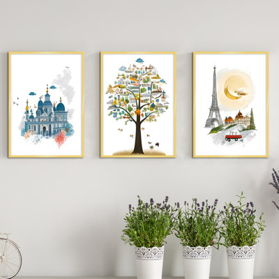 3 Pieces Set Fun Herding City Canvas Art Print with Frame Minimalist Abstract Wall Painting -  Winston Porter, B1BC9C8C4E4546F8809BDFFA93474E49