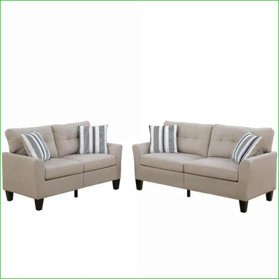 Ensemble de canapé beige avec causeuse 2 pièces, canapés, polyfibre brillant, structure en pin massif | Beige | Contreplaqué